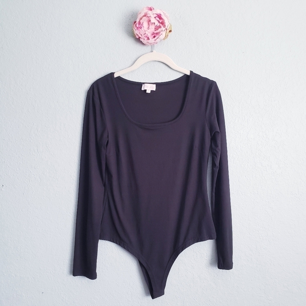 Pink Lily Black Longsleeve Squareneck Bodysuit